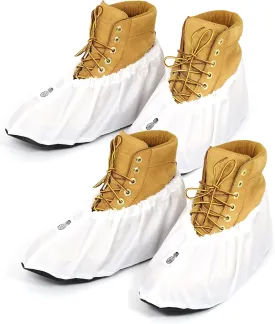2 Pairs Non Slip waterproof Reusable shoe Covers for contrators and Carpet Floor Protection, Machine Washable. WHITE XLARGE