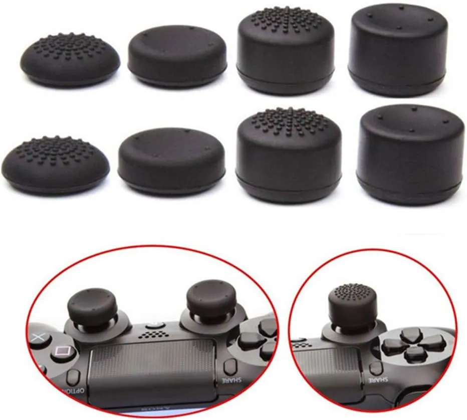 8 Pcs Heightened Soft Silicone Anti-Slip Analog Joystick Thumb Grip Stick Cap Cover Case Skin Skid Heighten for PlayStation 4 PS4 PS3 Xbox Controller (Black)