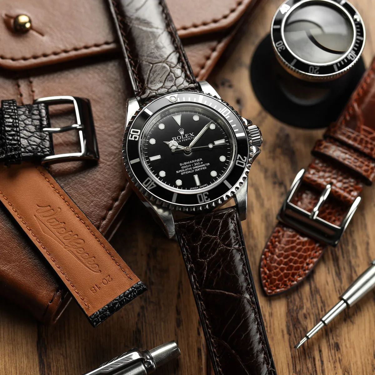 Durbuy Ostrich Leg Handmade Leather Watch Strap - Gloss Chocolate Brown