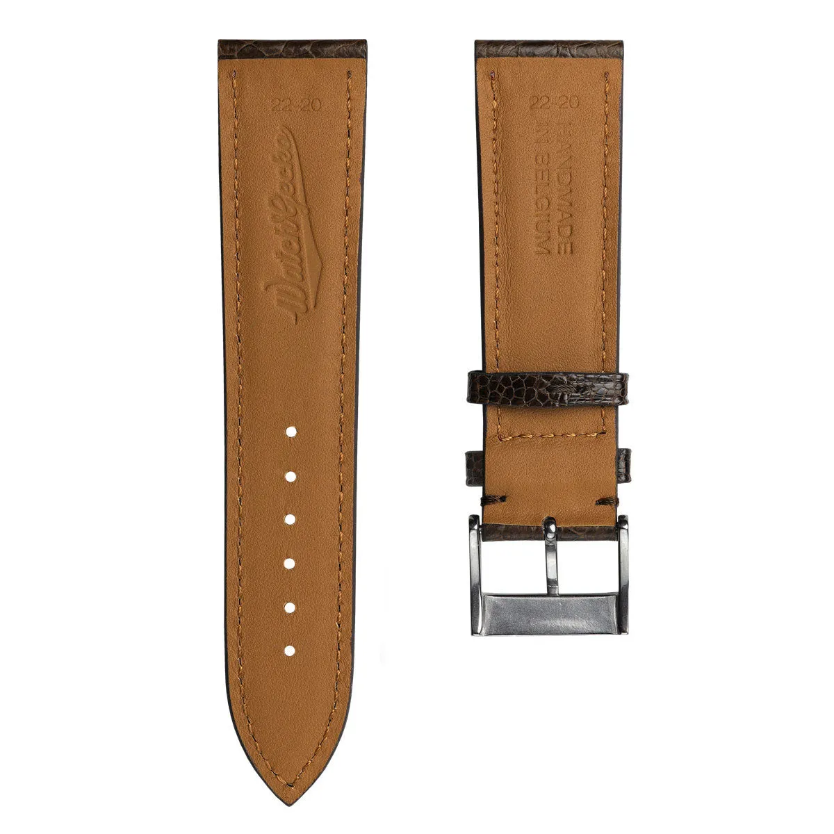 Durbuy Ostrich Leg Handmade Leather Watch Strap - Gloss Chocolate Brown