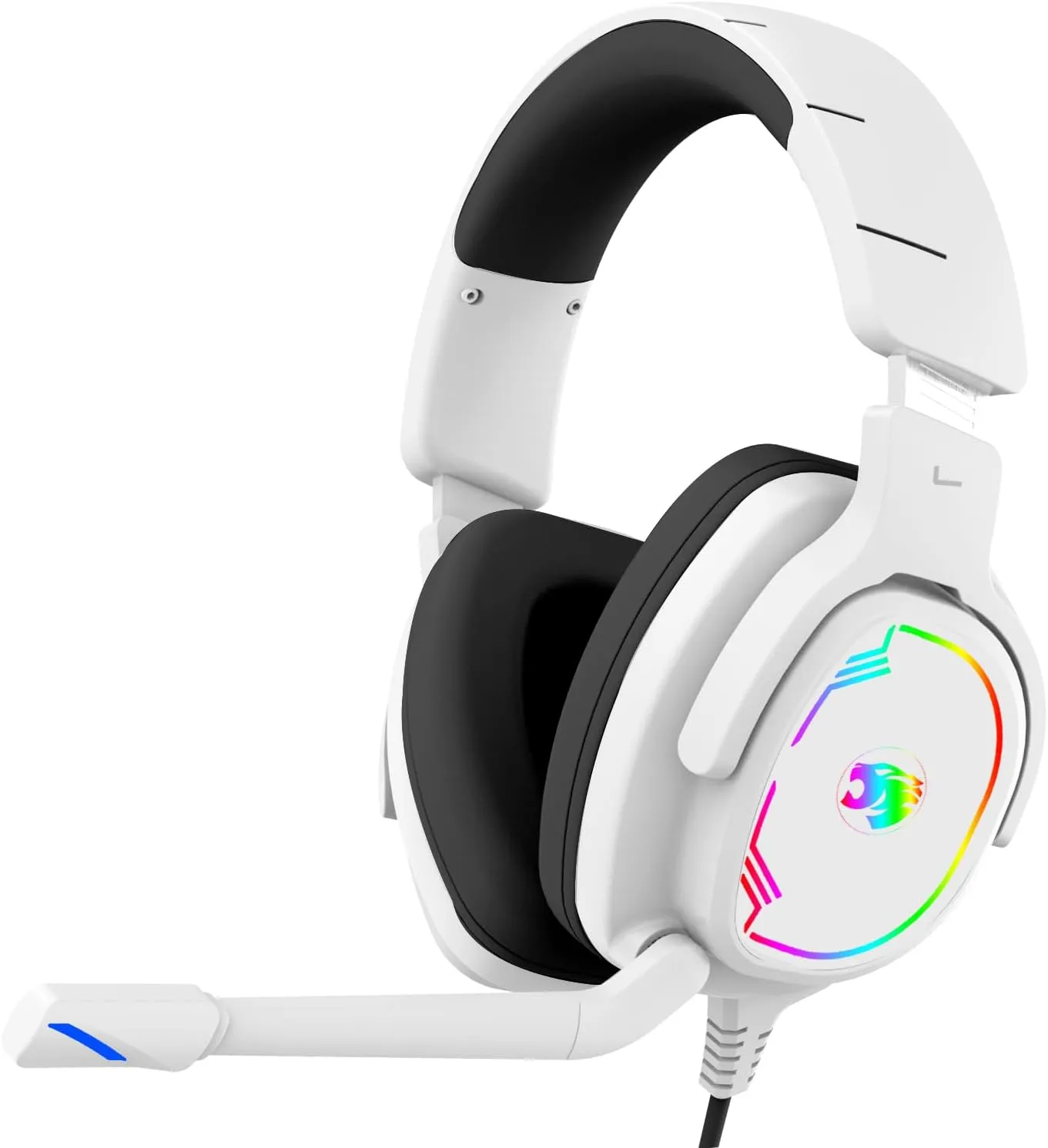 Gaming Headset for PC/PS4/PS5/Xbox One/Switch, Stereo Surround Sound Gaming Headphones with Noise Canceling Flexible Mic, Computer Headset with 3.5mm Jack & RGB Light (White)