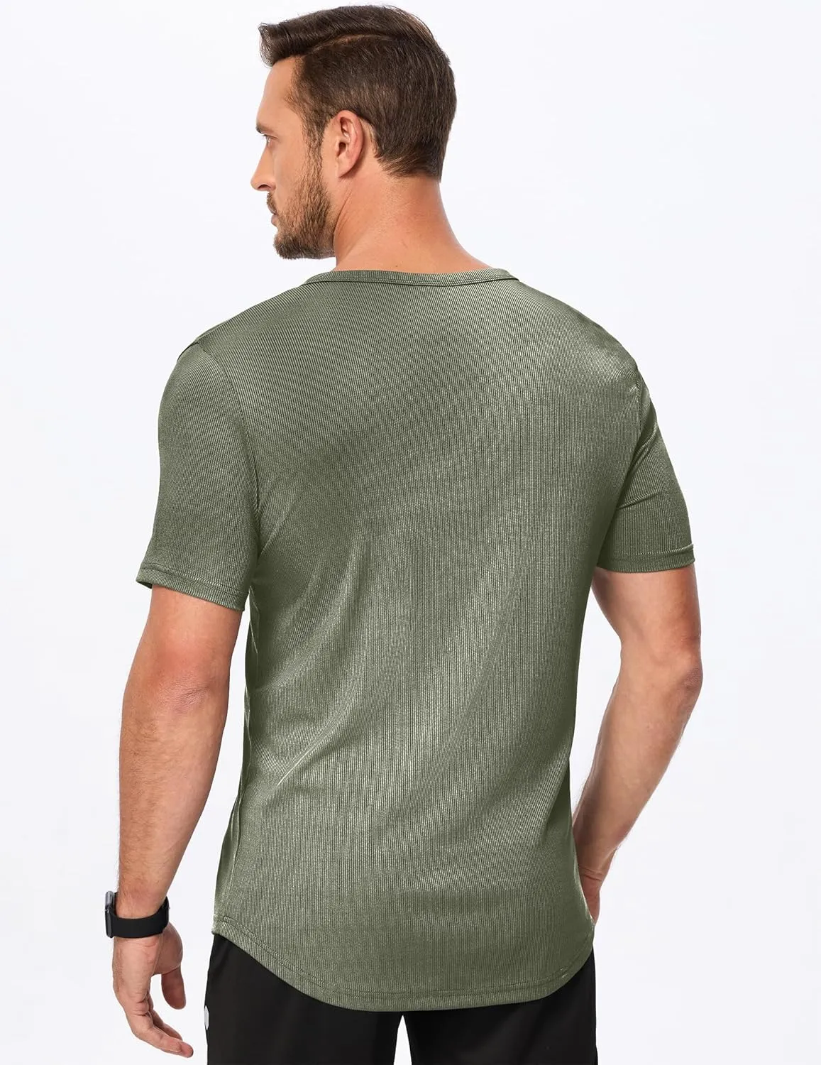 JMIERR Men's Muscle V-Neck T Shirt Short Sleeve Longline Ribbed Henley Shirt Gym Workout Athletic Tee Shirts