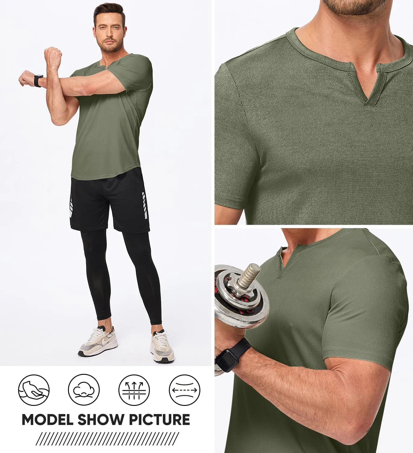 JMIERR Men's Muscle V-Neck T Shirt Short Sleeve Longline Ribbed Henley Shirt Gym Workout Athletic Tee Shirts