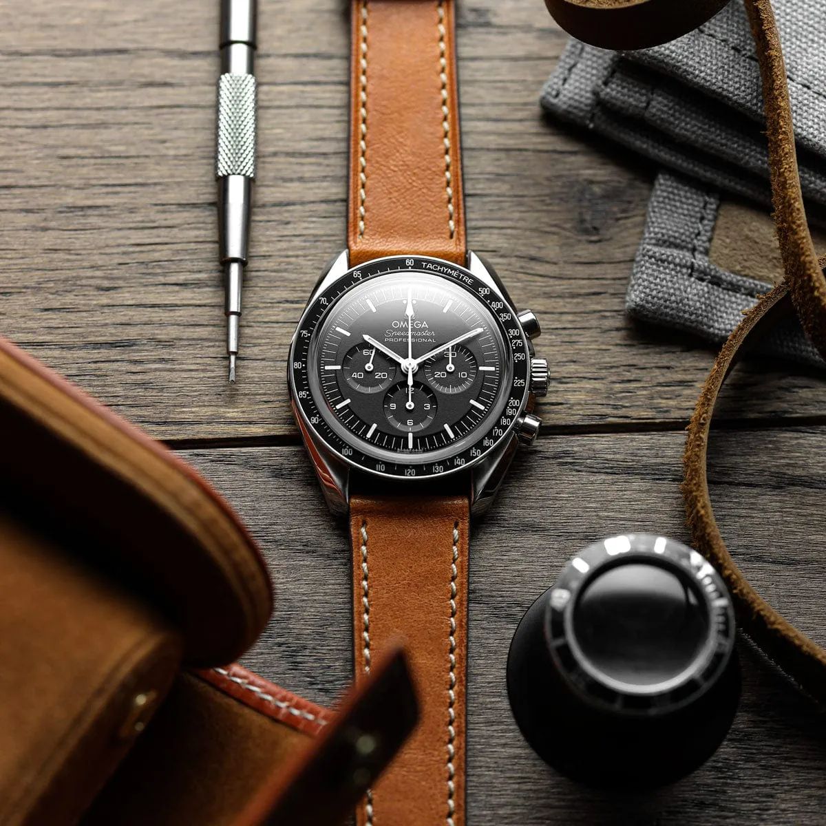 Leuven Cavallo Flat Handmade Horse Leather Watch Strap - Cognac