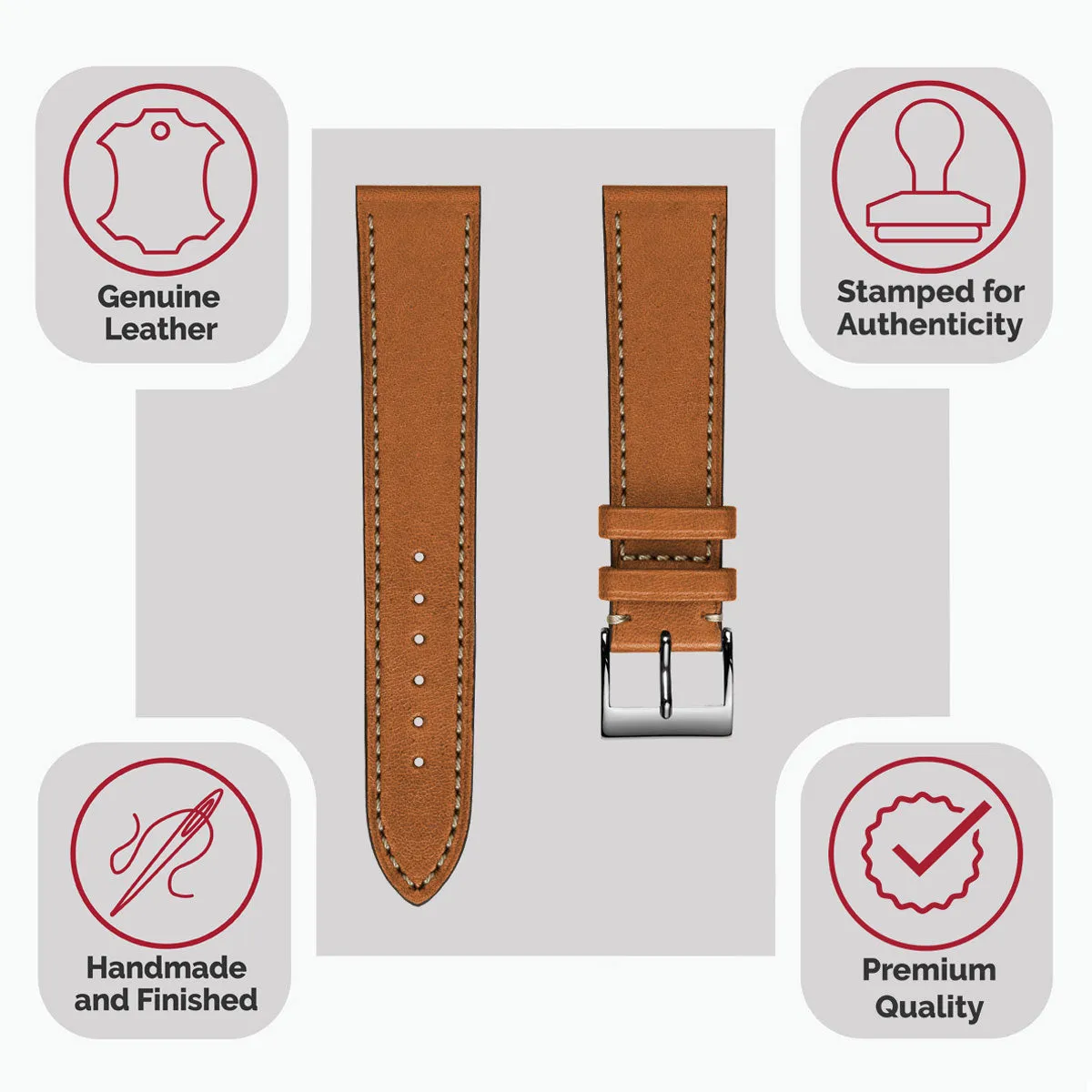 Leuven Cavallo Flat Handmade Horse Leather Watch Strap - Cognac
