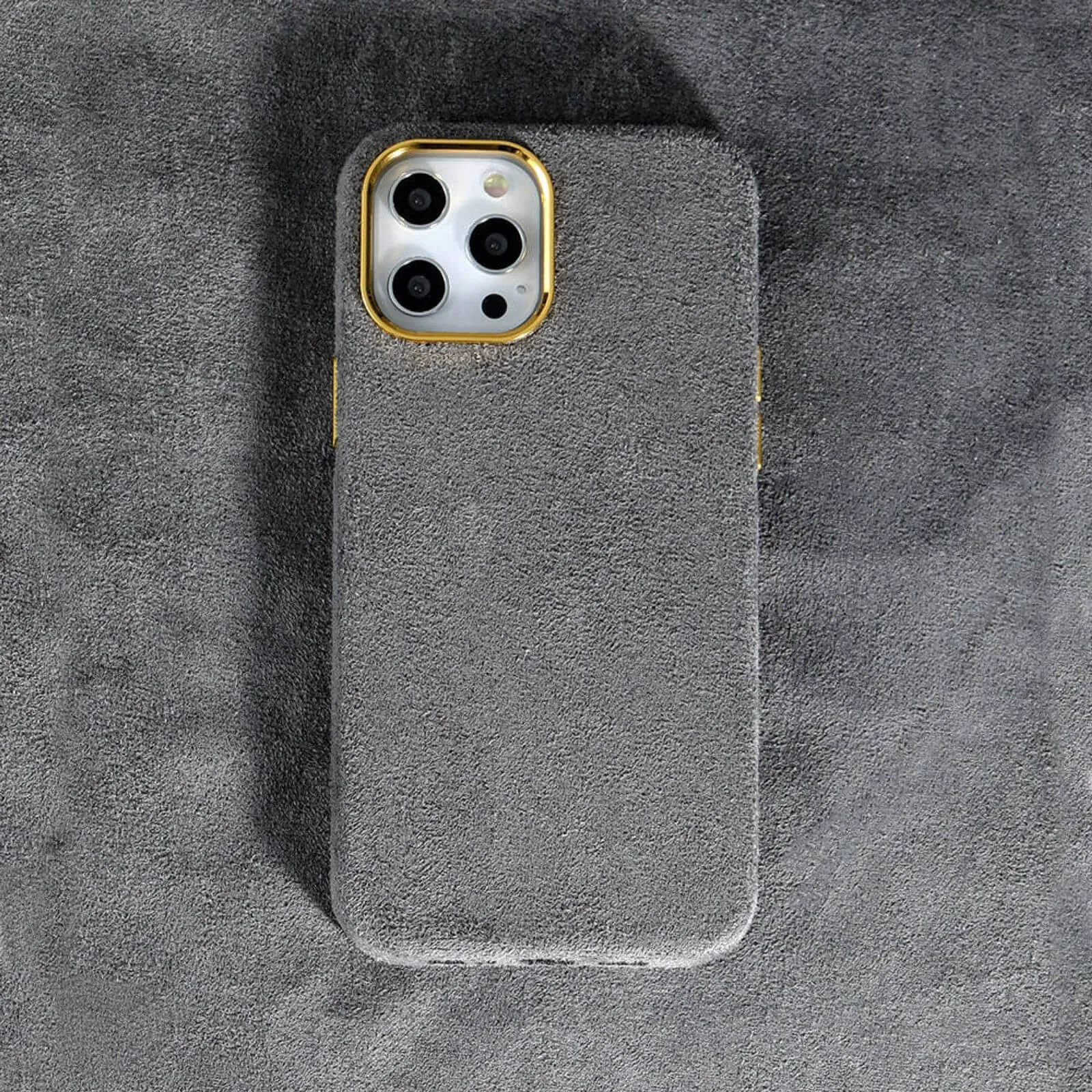 Luxury Winter Fabric Custom Initial Golden Metal iPhone Soft Case