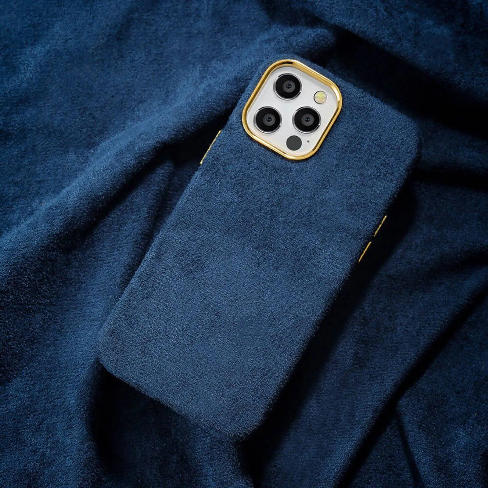 Luxury Winter Fabric Custom Initial Golden Metal iPhone Soft Case