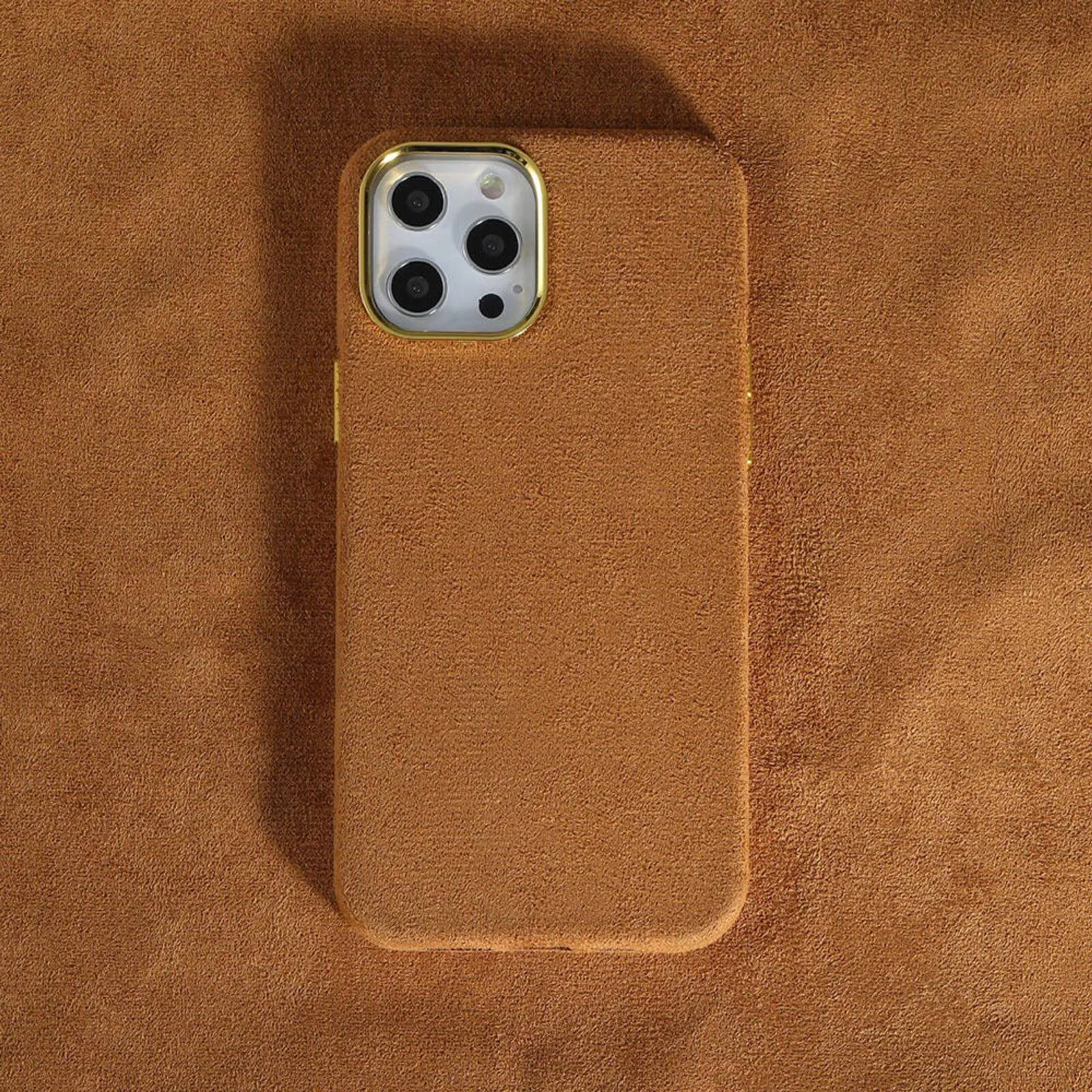 Luxury Winter Fabric Custom Initial Golden Metal iPhone Soft Case