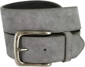 Men's Belt Rounded Edge Heel Bar Buckle Casual Jean Suede Leather Belt 1 1/2" Wide