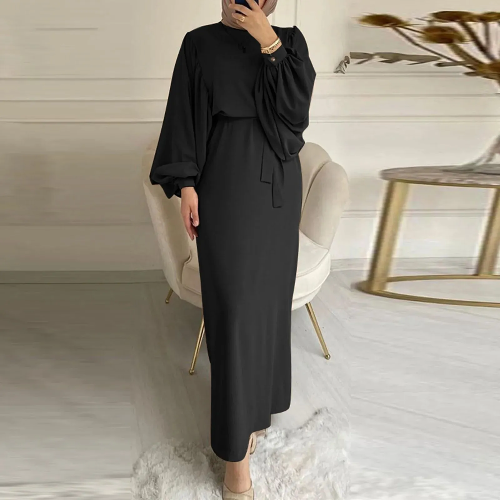 Muslim Long Sleeve Dress Prayer Clothes Women's  Solid Color Leisure Muslim Dress Robe Comfortable Breathable Muslim Costume