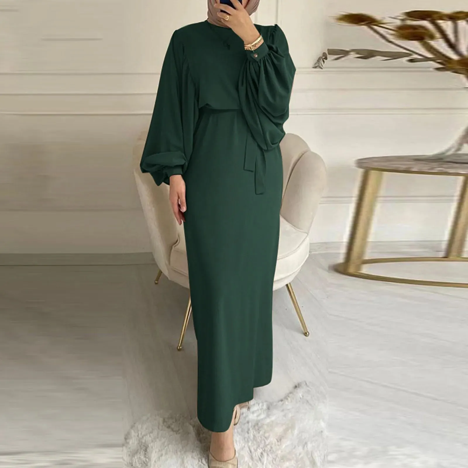 Muslim Long Sleeve Dress Prayer Clothes Women's  Solid Color Leisure Muslim Dress Robe Comfortable Breathable Muslim Costume