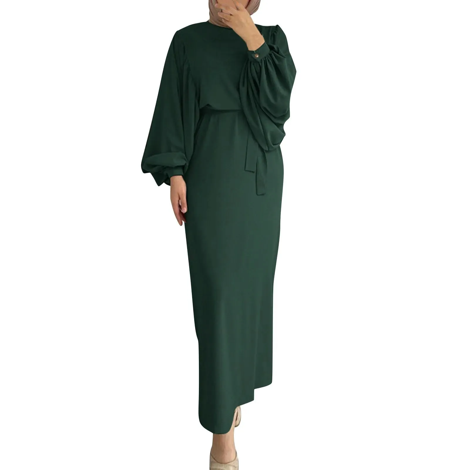 Muslim Long Sleeve Dress Prayer Clothes Women's  Solid Color Leisure Muslim Dress Robe Comfortable Breathable Muslim Costume