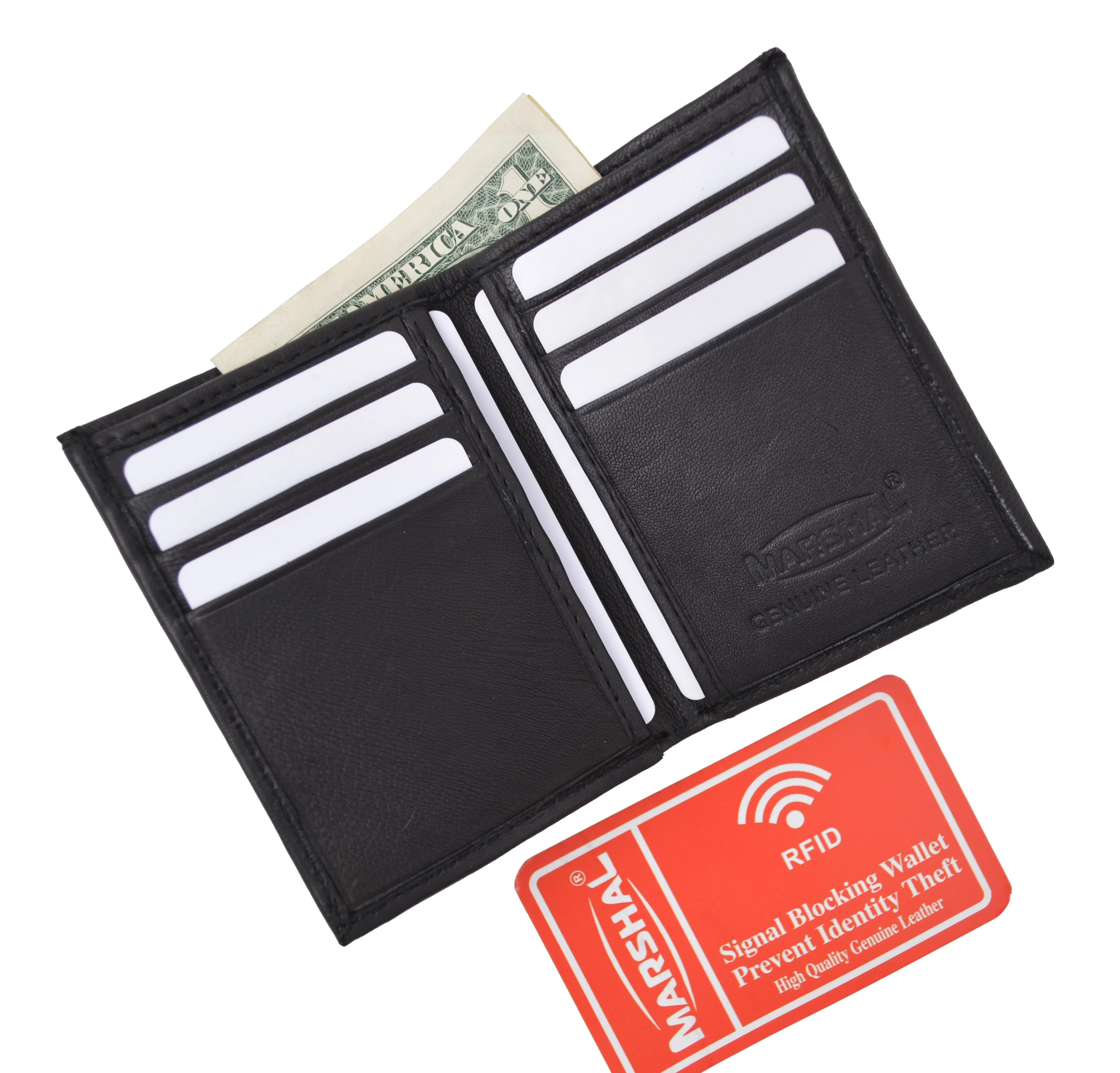 New RFID Blocking Slim Thin Mens Bifold Soft Genuine Leather ID Wallet Black Card Holder RFIDP71