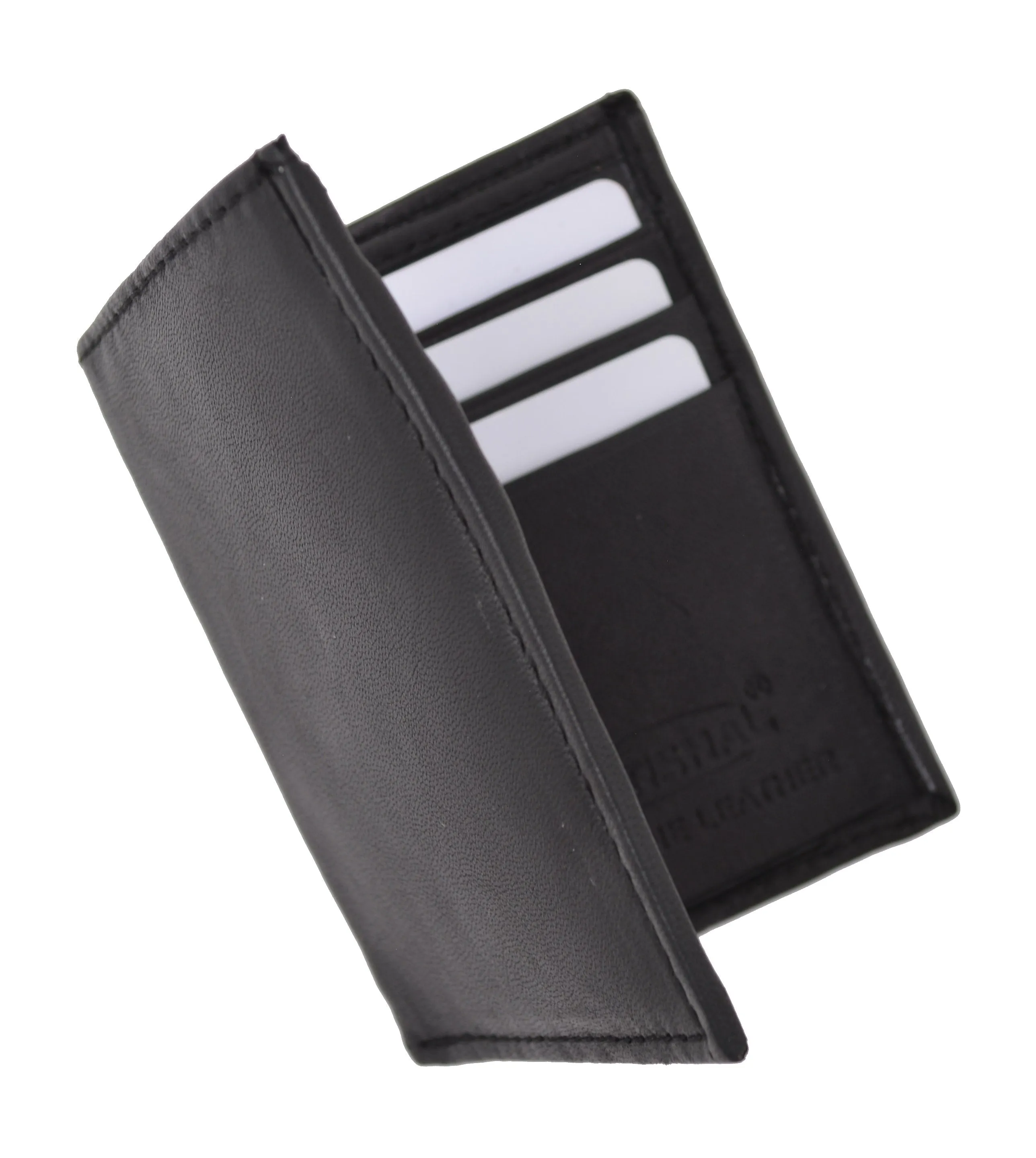 New RFID Blocking Slim Thin Mens Bifold Soft Genuine Leather ID Wallet Black Card Holder RFIDP71
