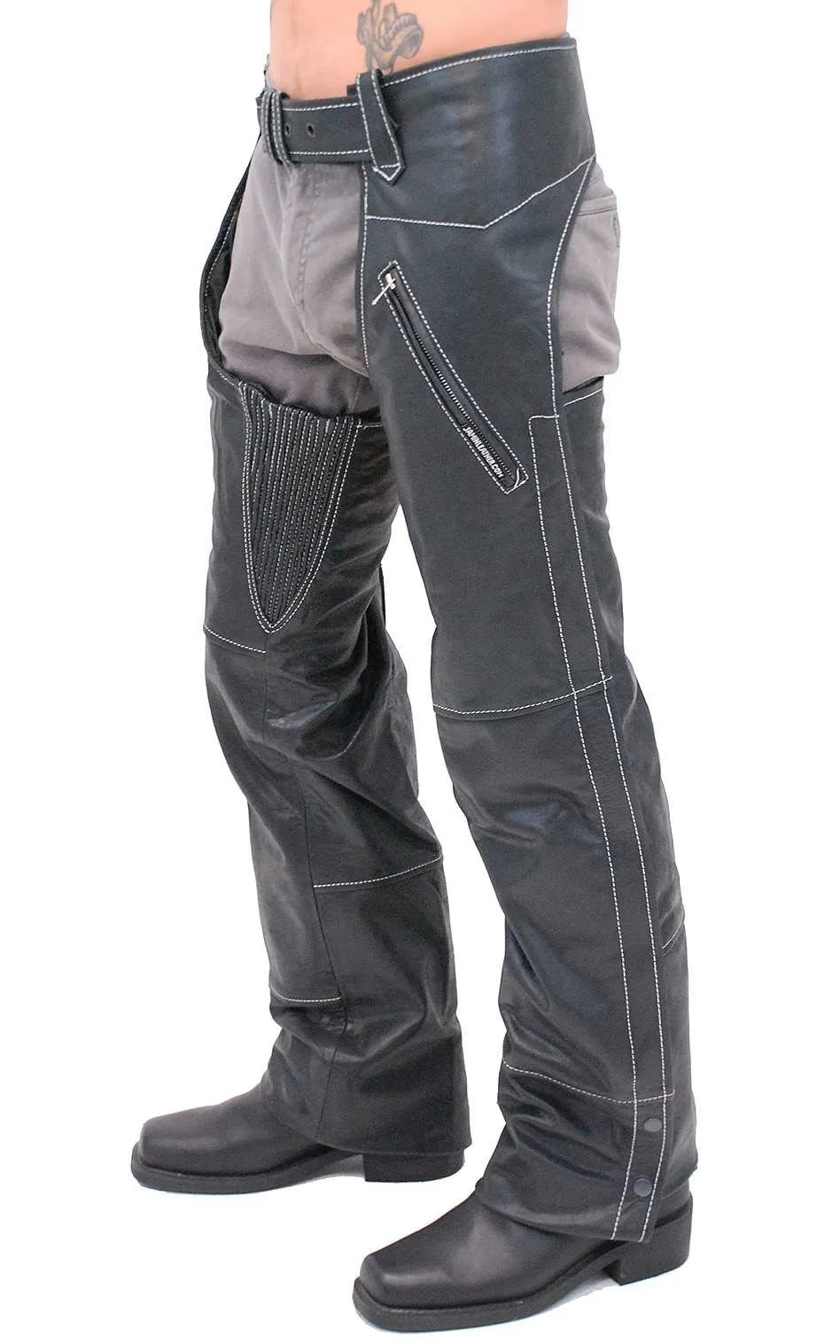 Premium Ultra Premium Leather Zip Pocket Chaps w/Stitching #C909ZSWK ()