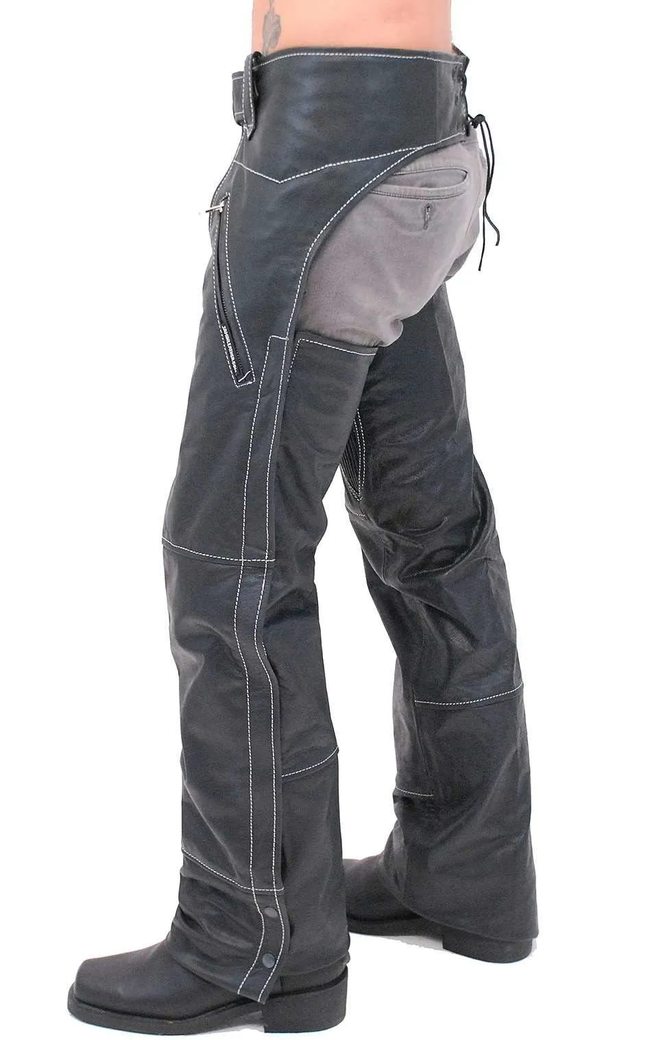 Premium Ultra Premium Leather Zip Pocket Chaps w/Stitching #C909ZSWK ()