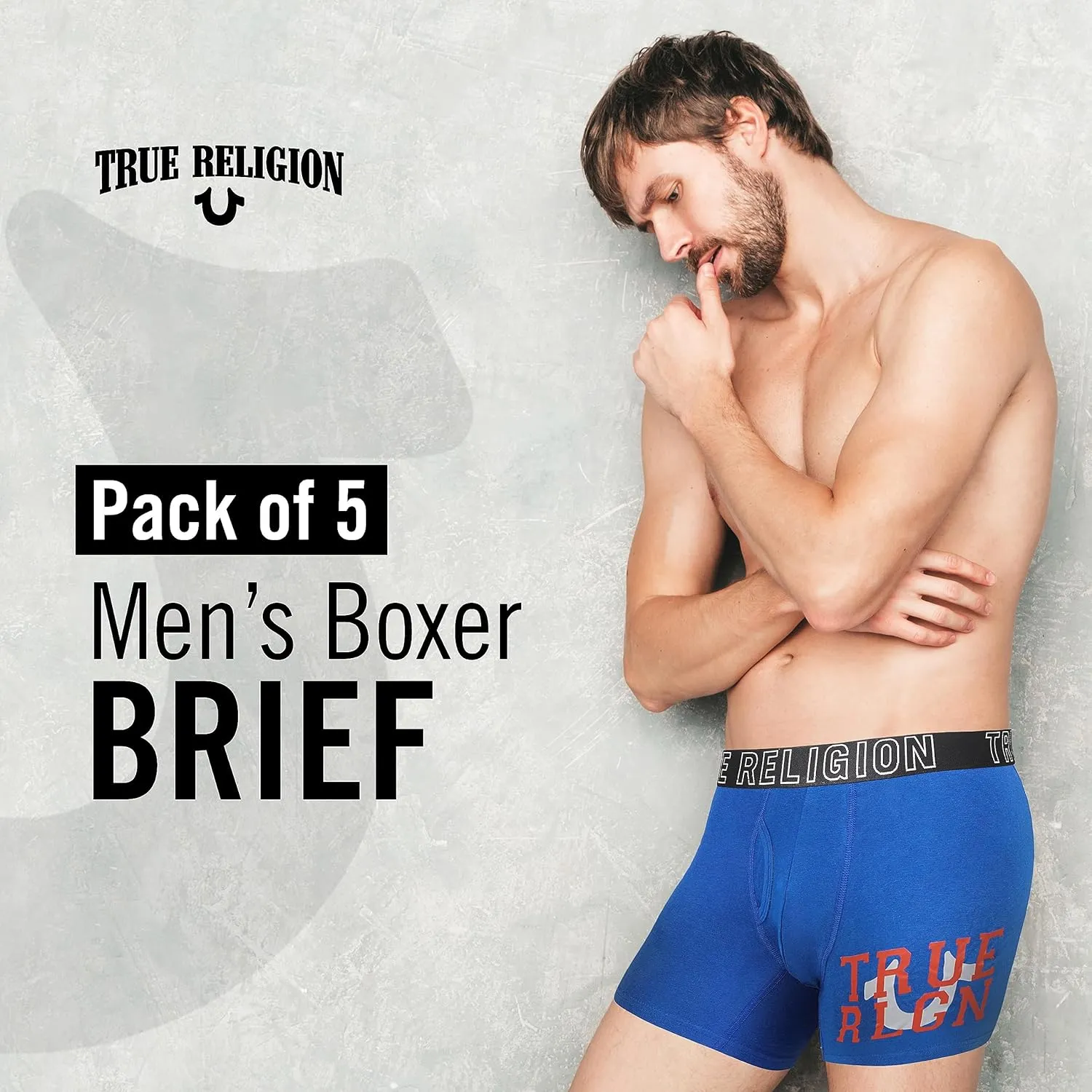 True Religion Cotton Stretch Mens Boxer Briefs, Mens Underwear Pack of 5