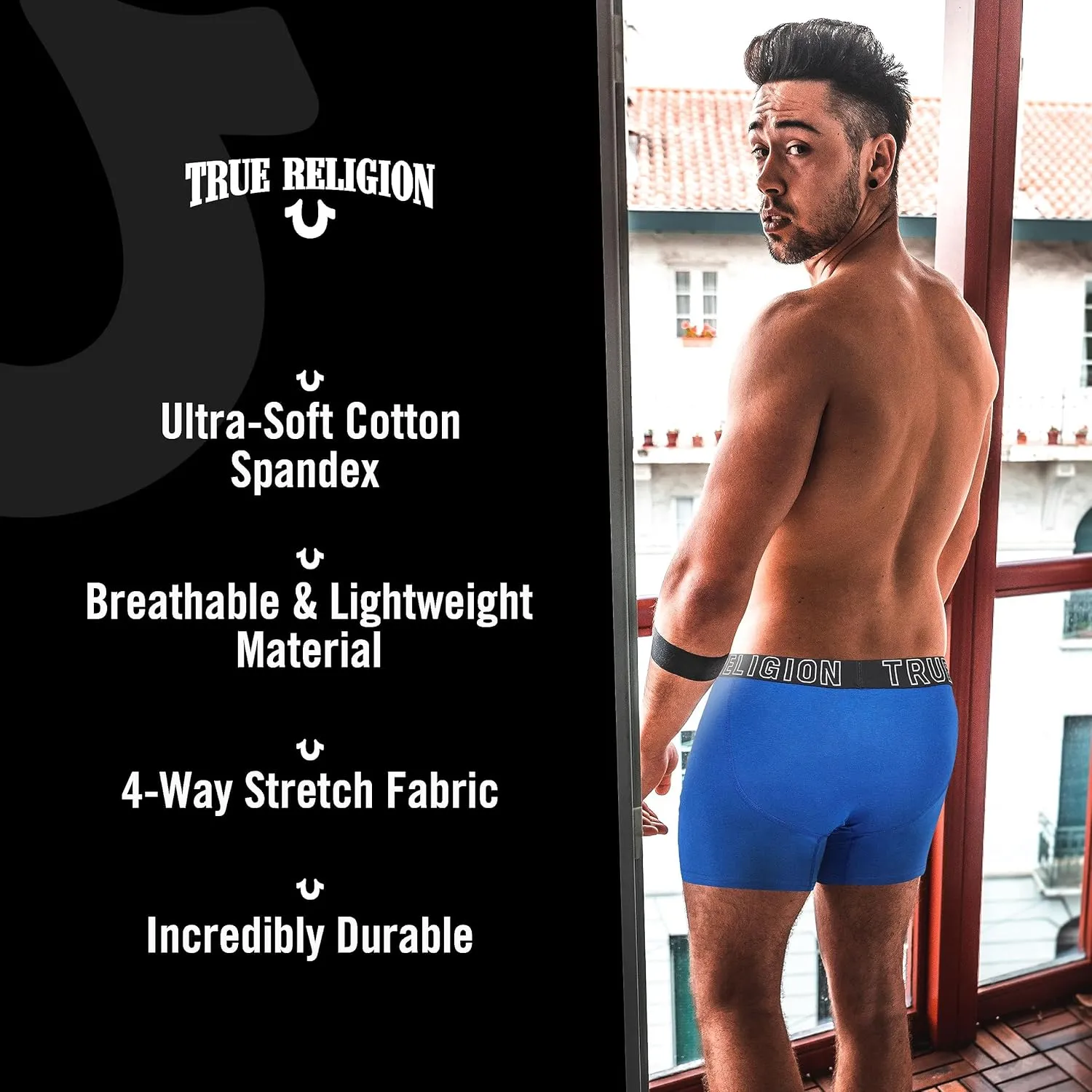 True Religion Cotton Stretch Mens Boxer Briefs, Mens Underwear Pack of 5