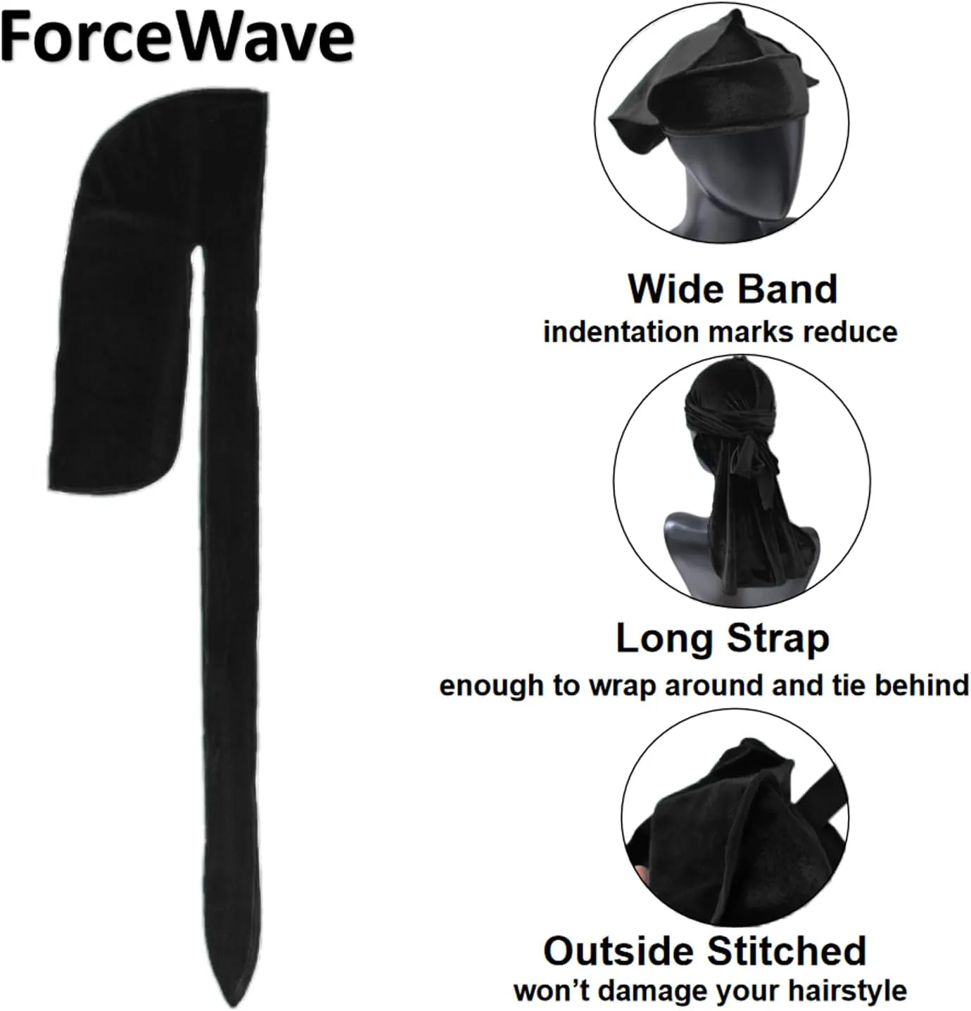Velvet Durags for Men Wave Cap 6 Pieces Premium Do Rags Set for Men Women with Long Tail and Wide Strap